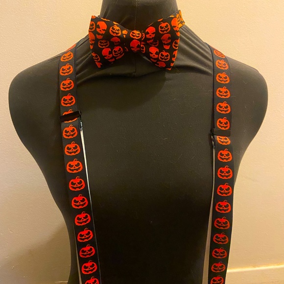Halloween Pumpkin Suspenders & Bowtie - Picture 1 of 2